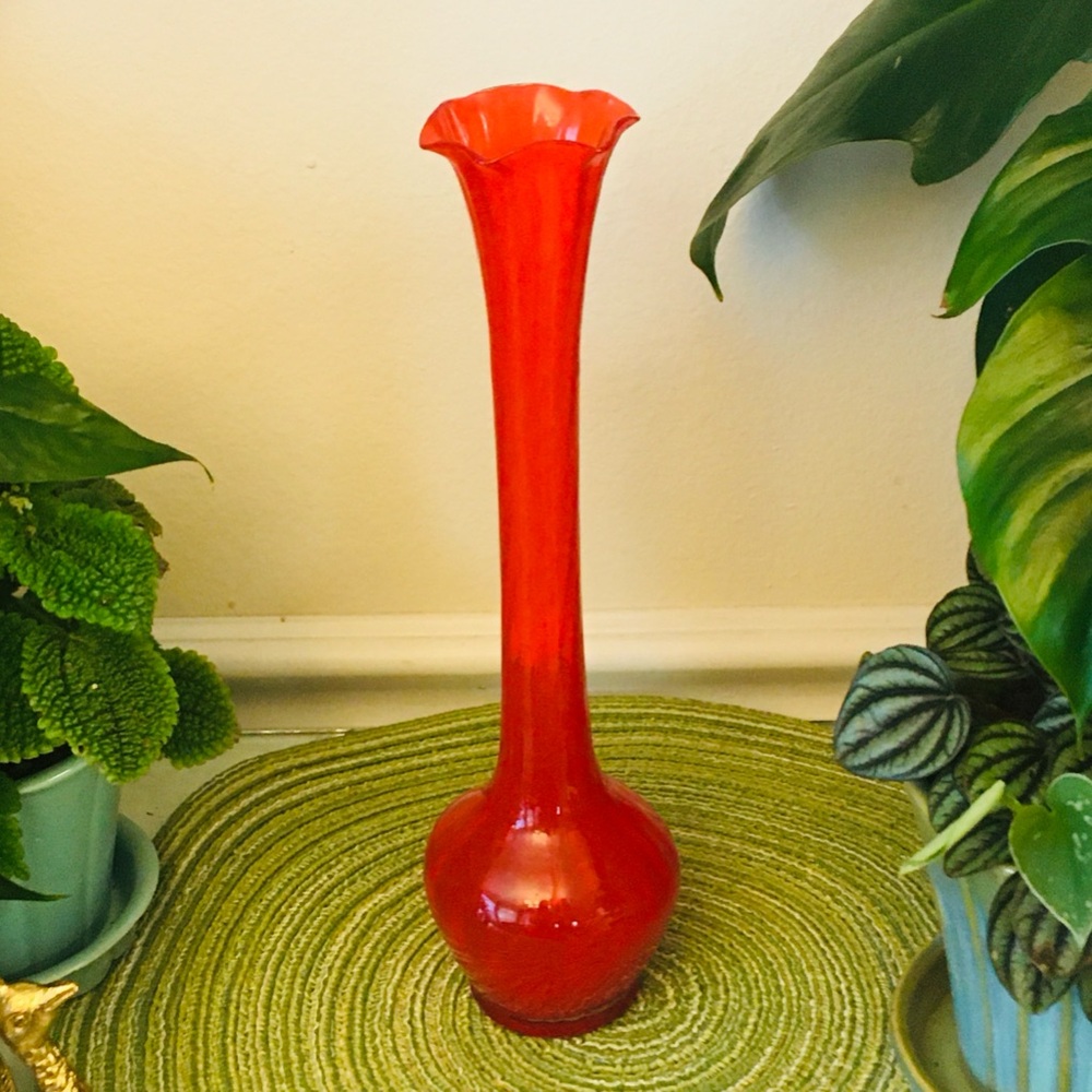 MCM Glass Vase with Fluted Edge Hand Blown